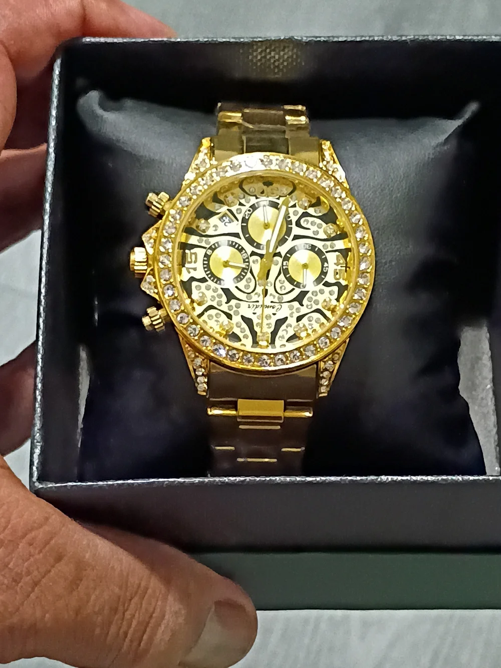 Men's Gold Crystal Luxury Chronograph Watch NEW W/Box!
